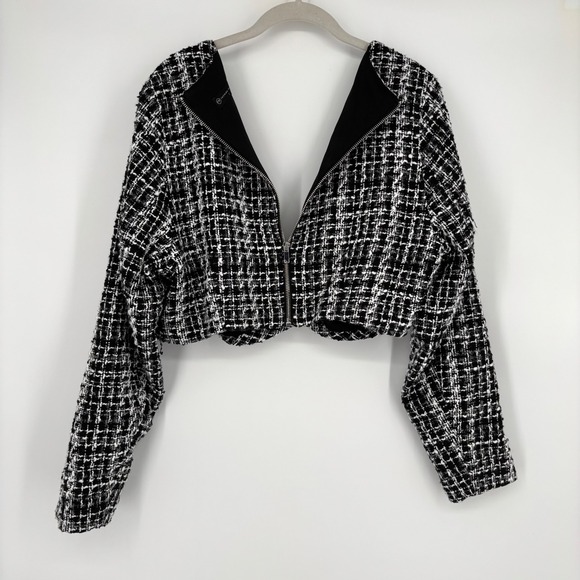 Fashion To Figure Tweed Skirt Set Sz 1X Black White Pearls Buttons Crop Mini - Picture 7 of 16